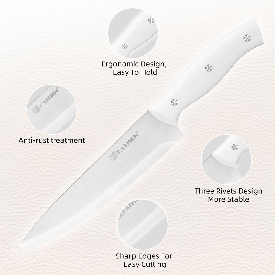 15-Piece White Carbon Steel Kitchen Knife Set with Wooden Block