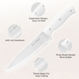 15-Piece White Carbon Steel Kitchen Knife Set with Wooden Block