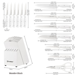 15-Piece White Carbon Steel Kitchen Knife Set with Wooden Block